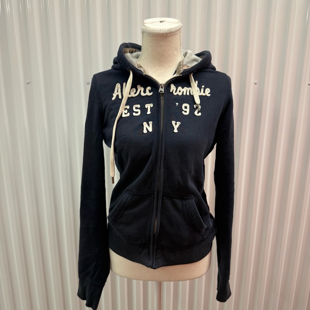 Abercrombie & Fitch Navy Zip Front Hoodie with Drawstring